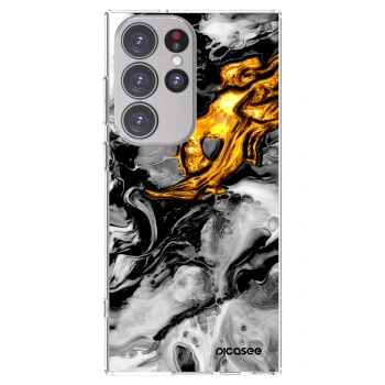 Picasee silikónový prehľadný obal pre Samsung Galaxy S23 Ultra 5G - Black Gold 2