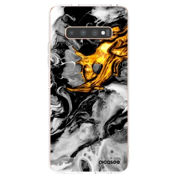 Picasee silikónový prehľadný obal pre Samsung Galaxy S10 Plus G975 - Black Gold 2