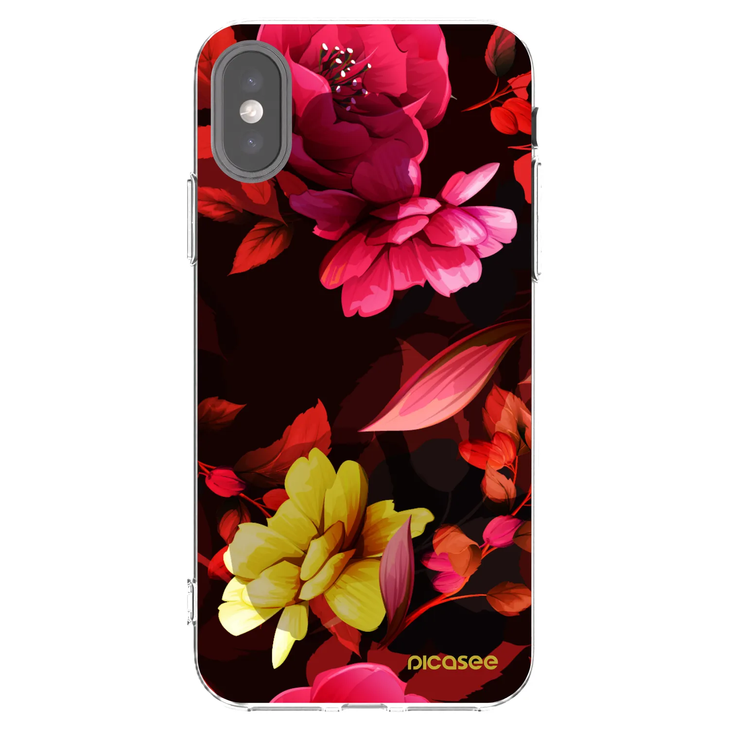 Silikónový prehľadný obal pre Apple iPhone X/XS - Dark Peonny