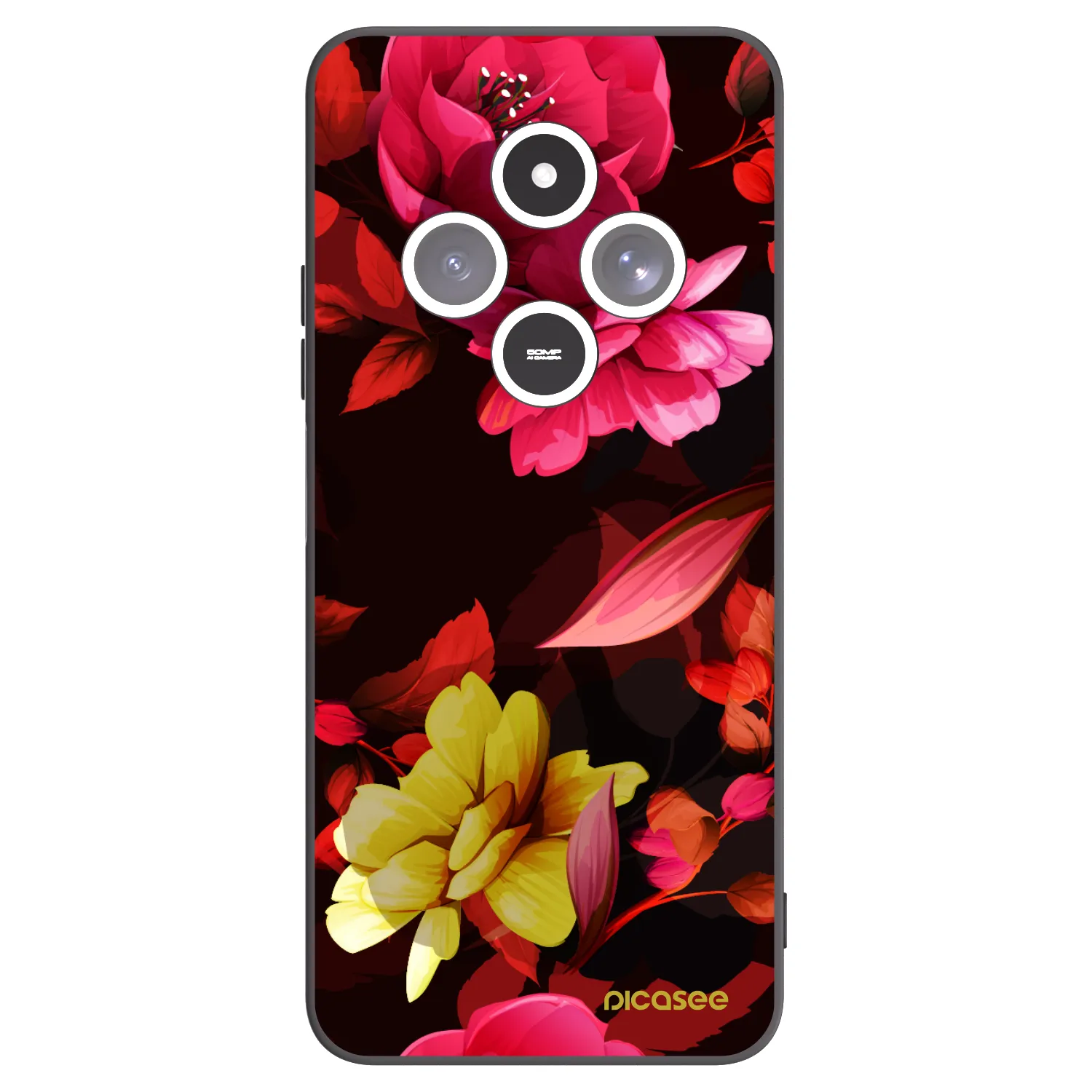 Picasee silikónový čierny obal pre Xiaomi Redmi 14C - Dark Peonny