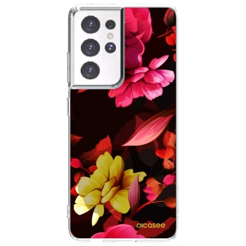 Picasee silikónový prehľadný obal pre Samsung Galaxy S21 Ultra 5G G998B - Dark Peonny