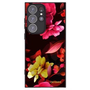 Picasee silikónový čierny obal pre Samsung Galaxy S23 Ultra 5G - Dark Peonny