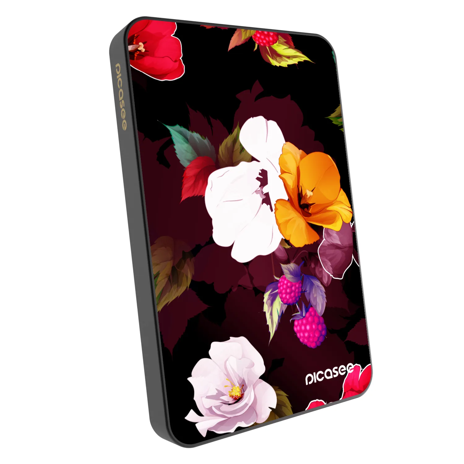 Picasee Powerbanka s MagSafe 5 000 mAh Šedá - Flowers and Berries