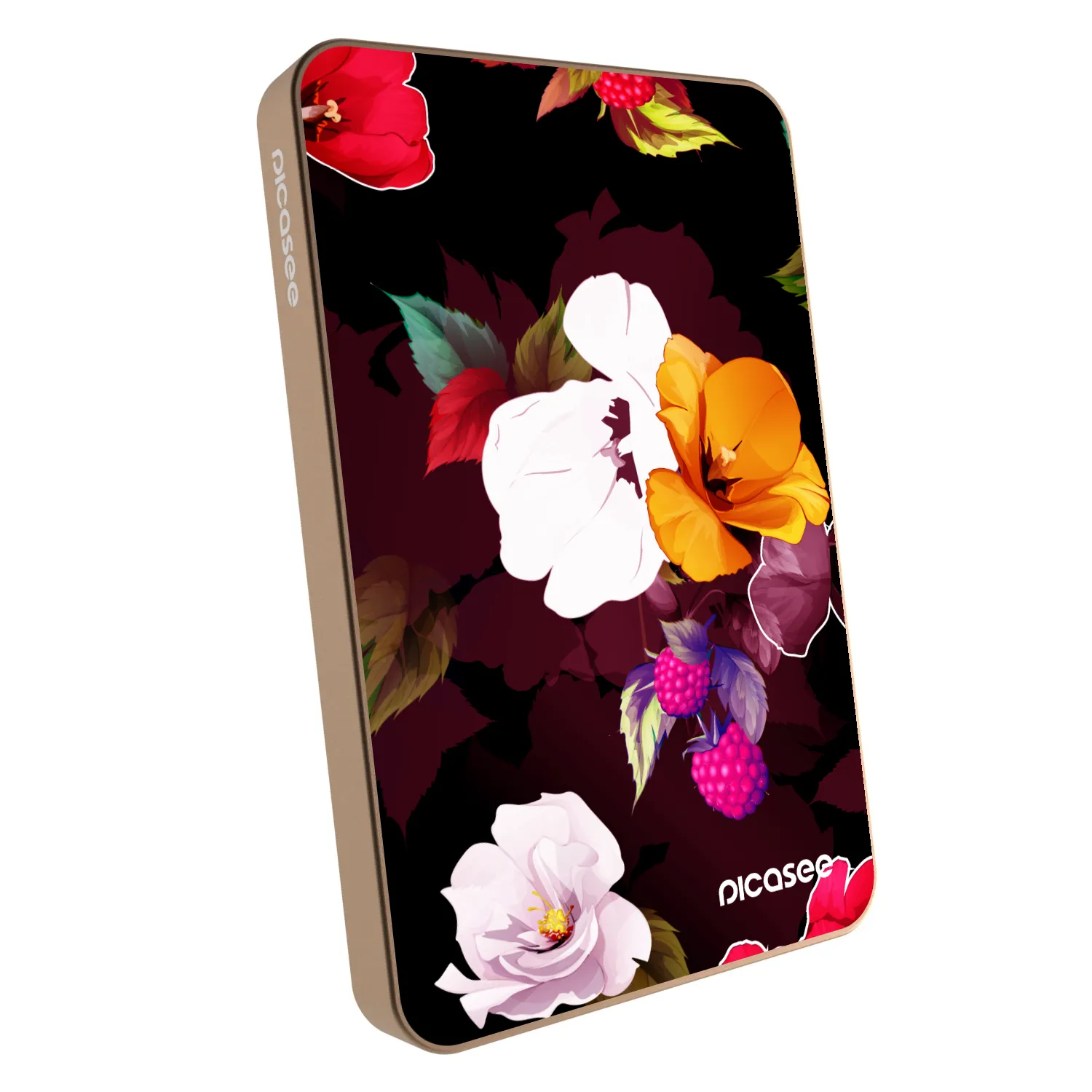 Picasee Powerbanka s MagSafe 5 000 mAh Zlatá - Flowers and Berries