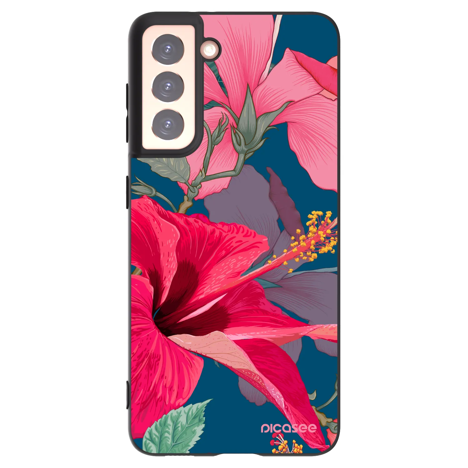 Silikónový čierny obal pre Samsung Galaxy S21 5G G991B - Hibiscus