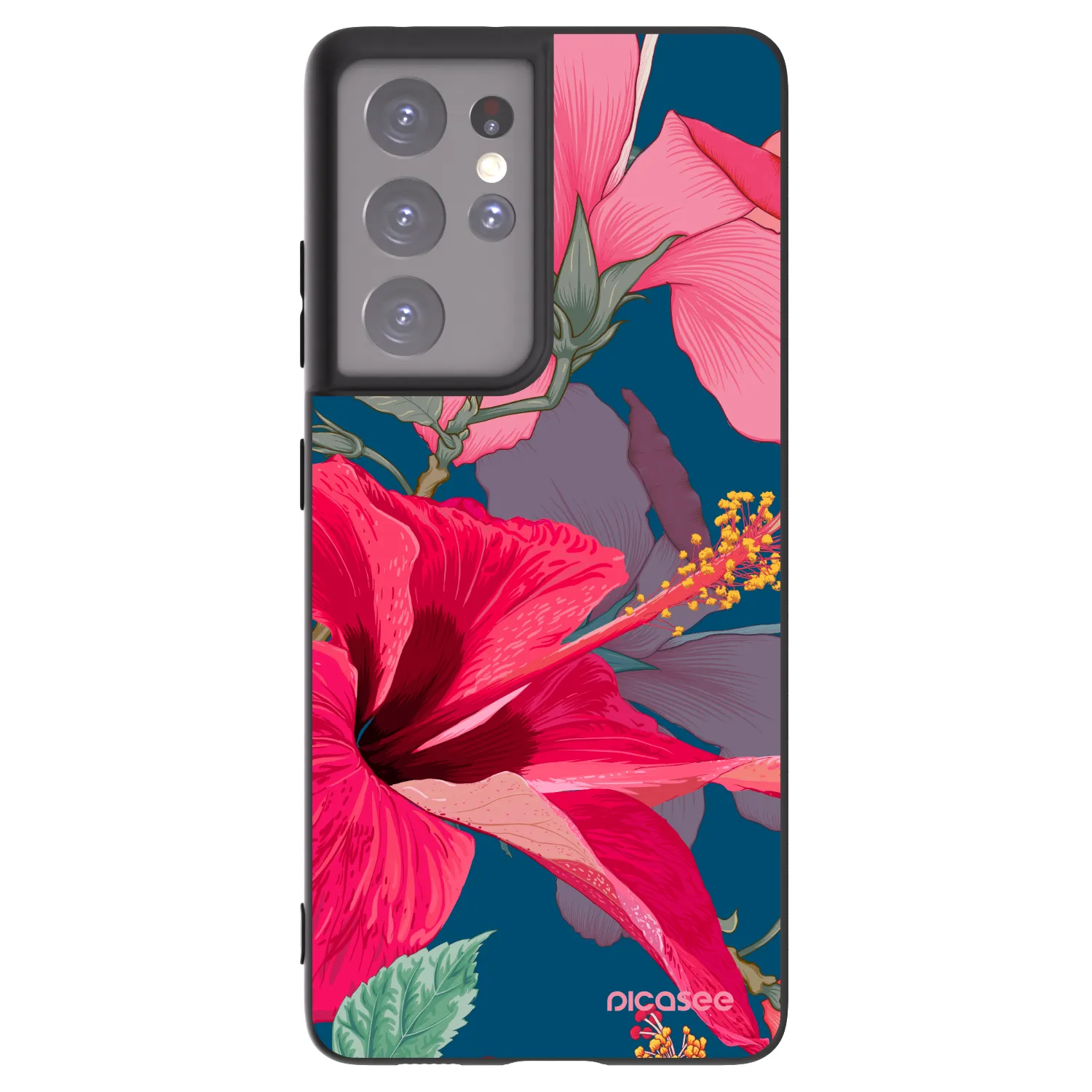 Picasee silikónový čierny obal pre Samsung Galaxy S21 Ultra 5G G998B - Hibiscus