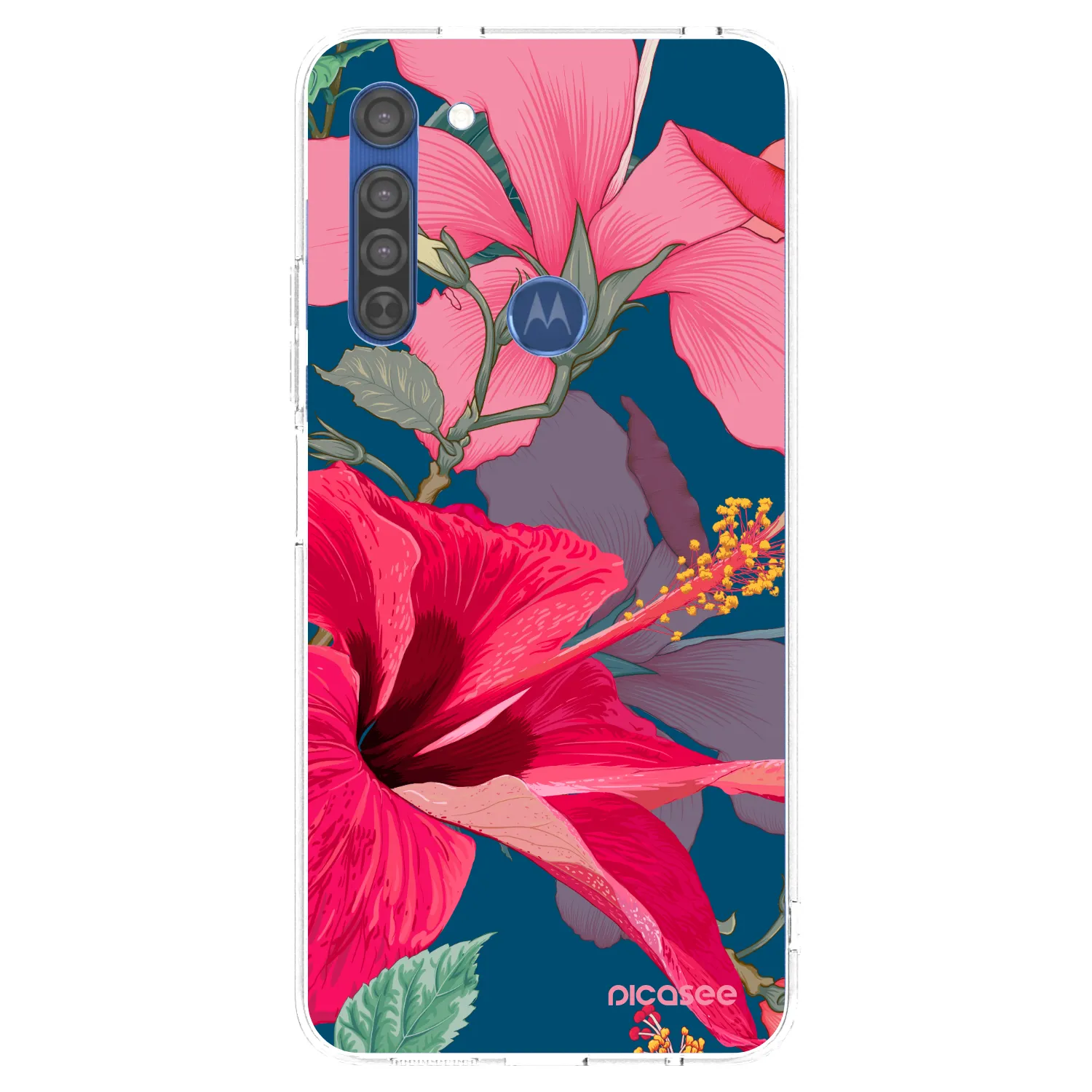 Picasee silikónový prehľadný obal pre Motorola Moto G8 - Hibiscus