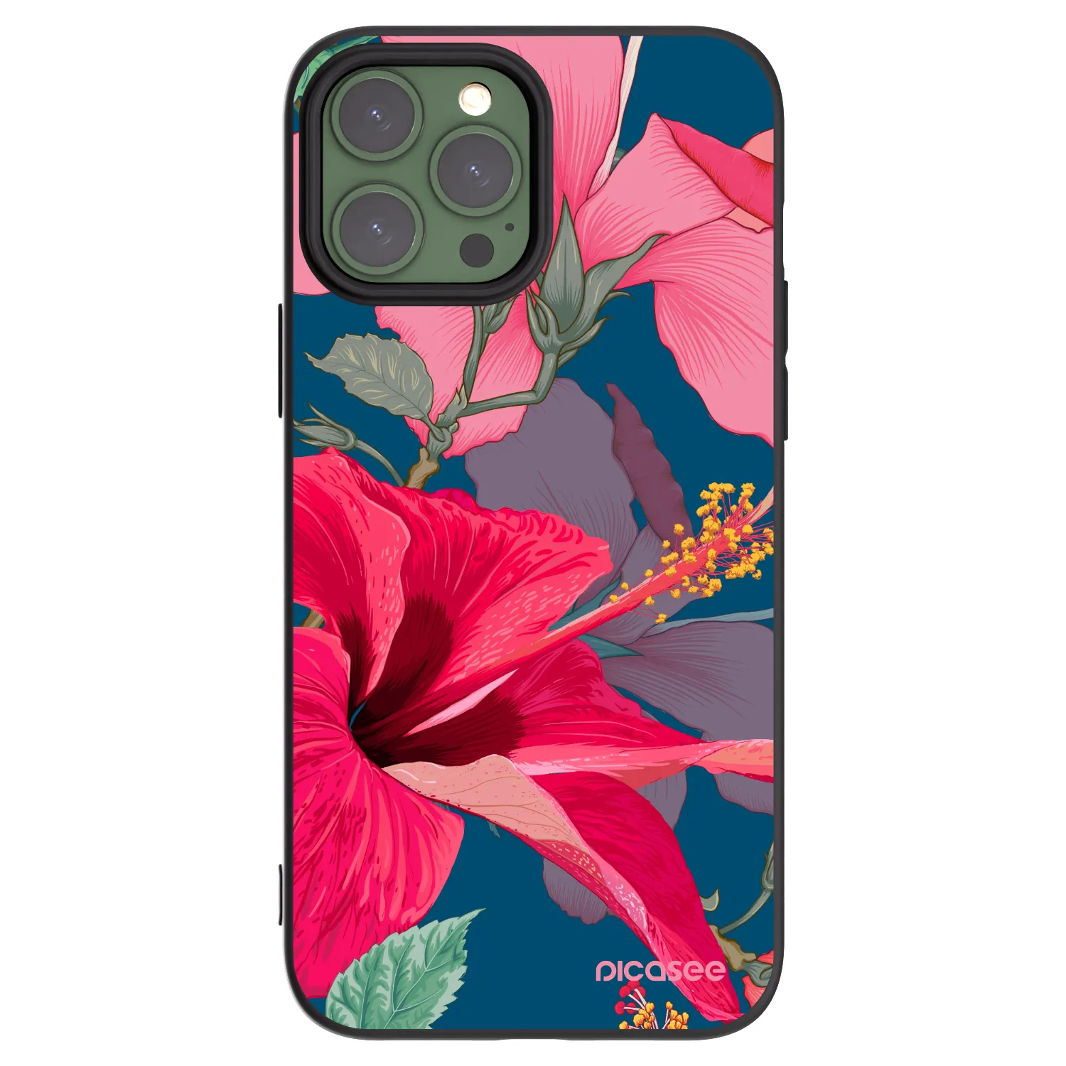 Silikónový čierny obal pre Apple iPhone 13 Pro Max - Hibiscus