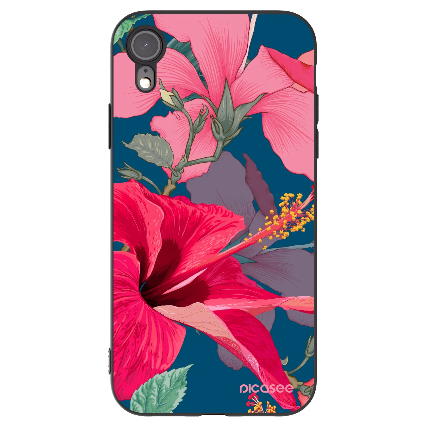 Picasee silikónový čierny obal pre Apple iPhone XR - Hibiscus