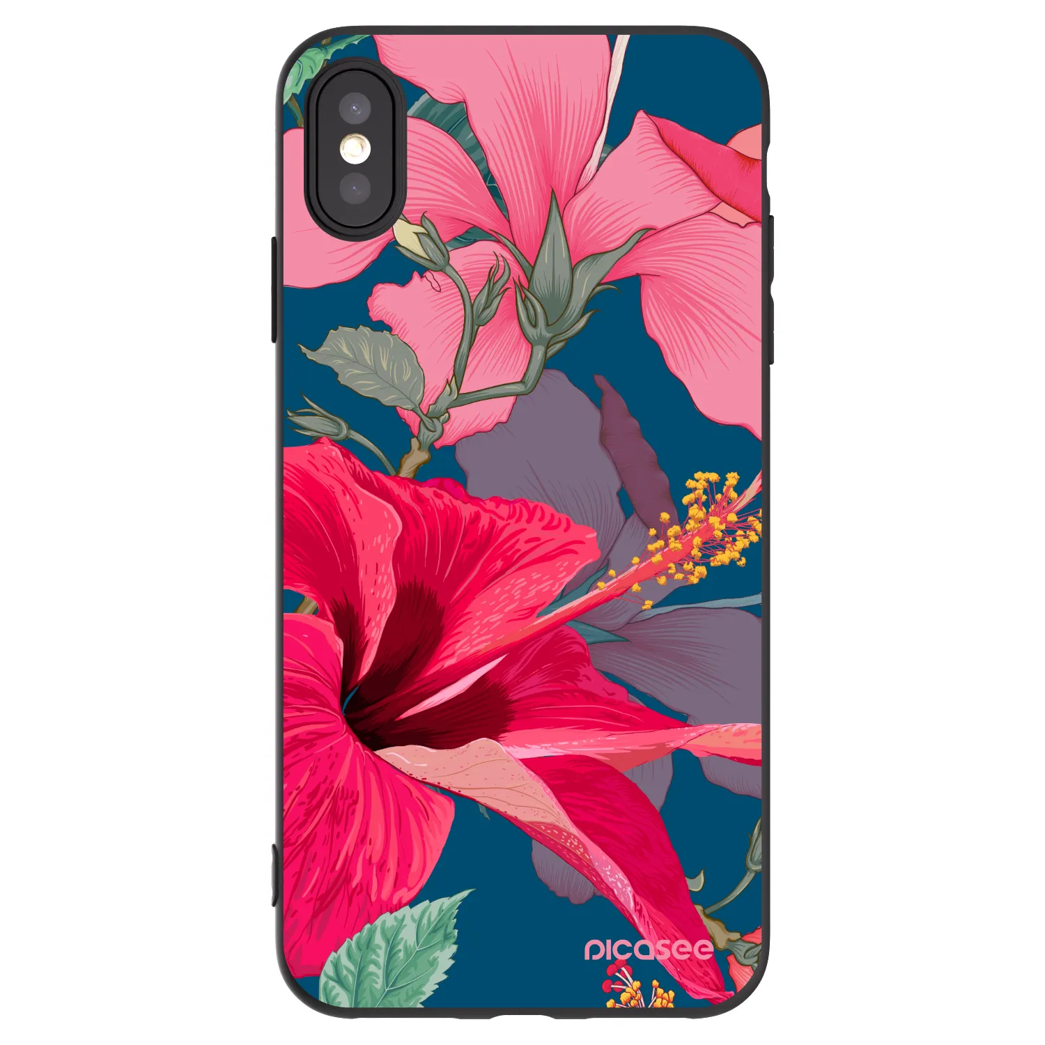 Picasee silikónový čierny obal pre Apple iPhone XS Max - Hibiscus