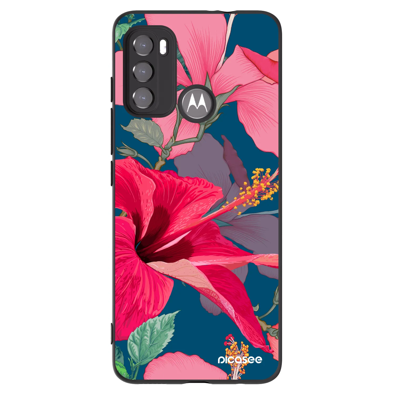 Picasee silikónový čierny obal pre Motorola Moto G60 - Hibiscus