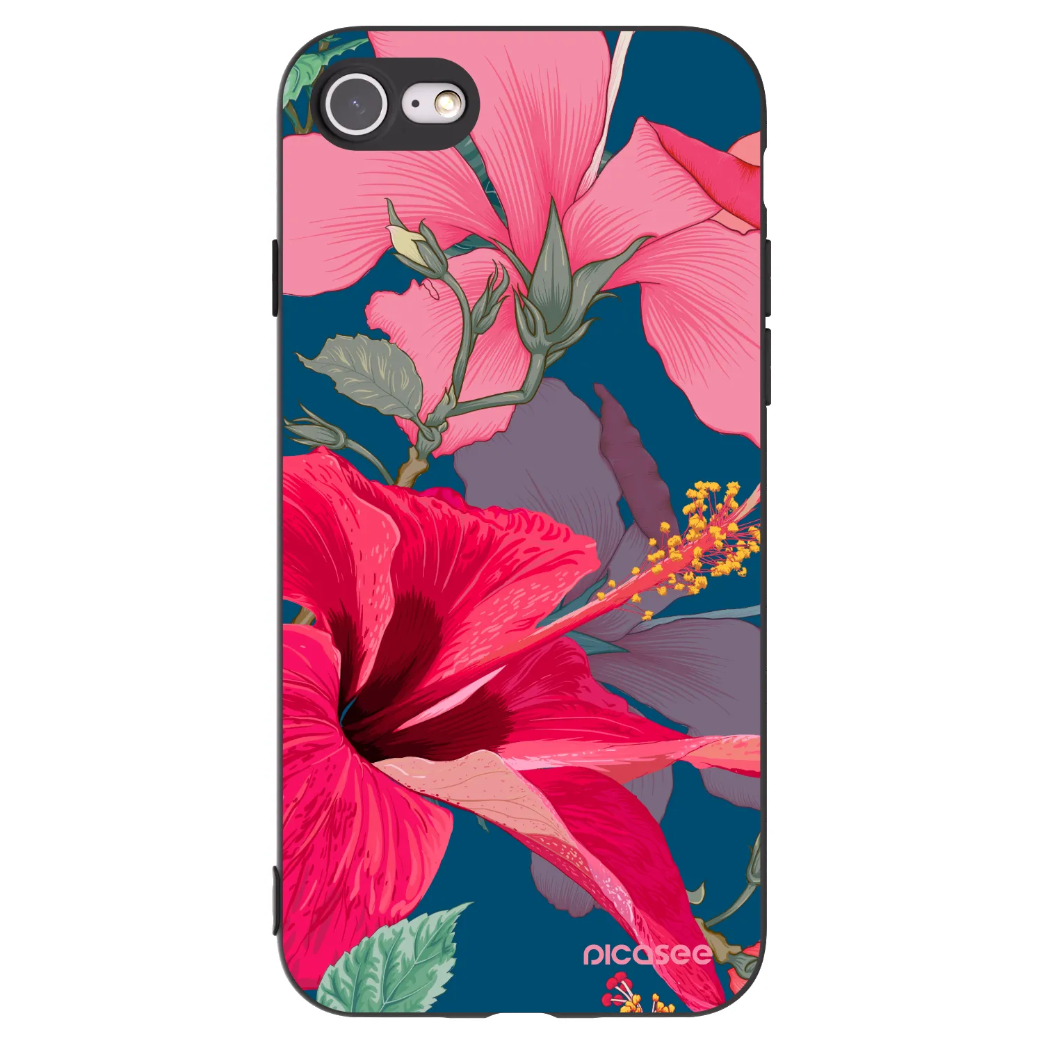 Picasee silikónový čierny obal pre Apple iPhone SE 2022 - Hibiscus