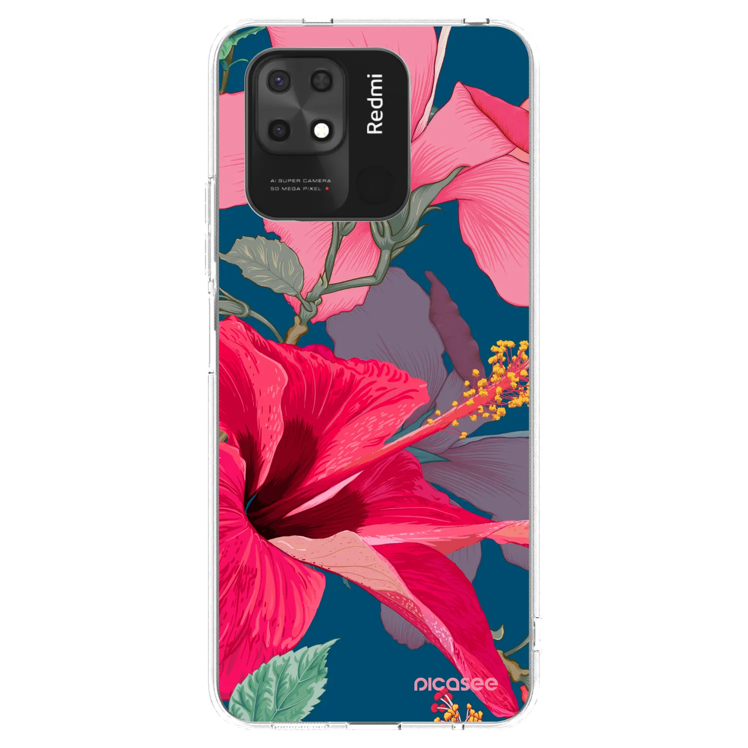 Silikónový prehľadný obal pre Xiaomi Redmi 10C - Hibiscus