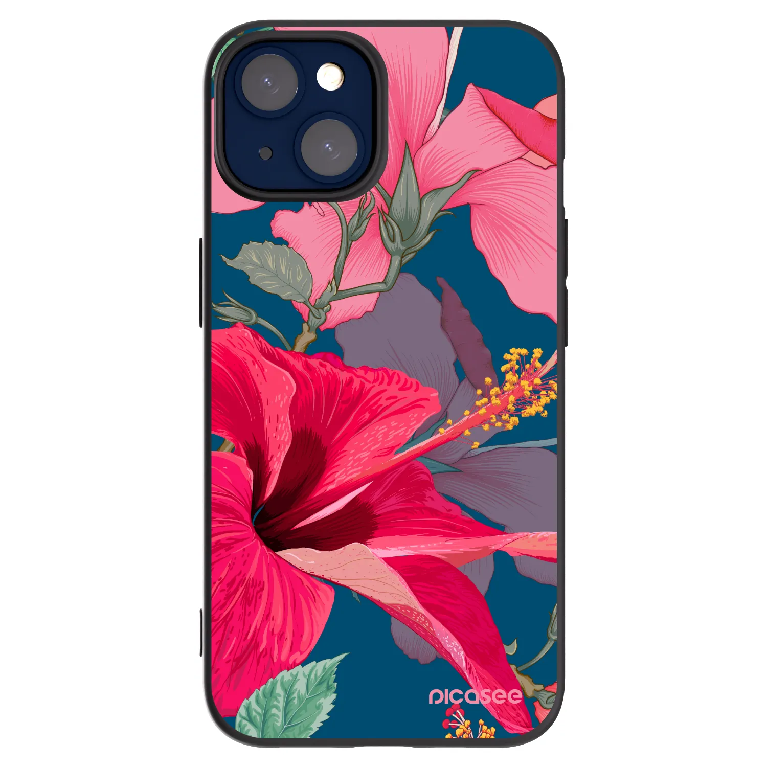 Silikónový čierny obal pre Apple iPhone 14 - Hibiscus