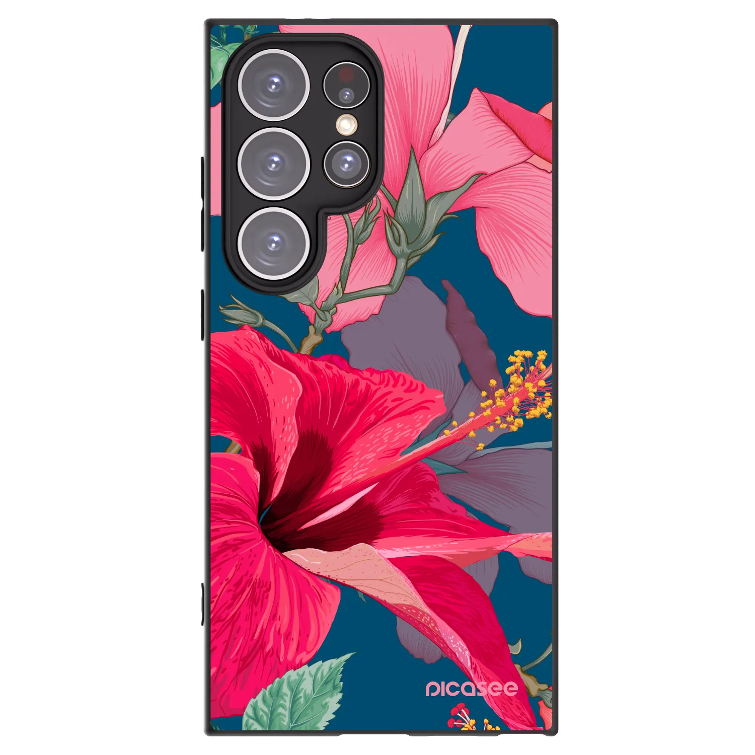 Picasee silikónový čierny obal pre Samsung Galaxy S24 Ultra S928B 5G - Hibiscus