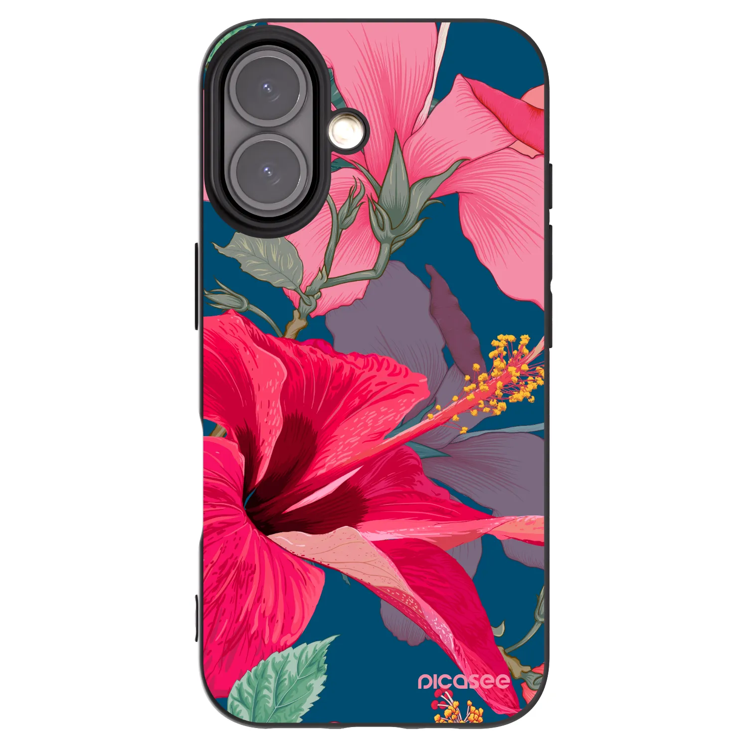 Picasee silikónový čierny obal pre Apple iPhone 16 - Hibiscus