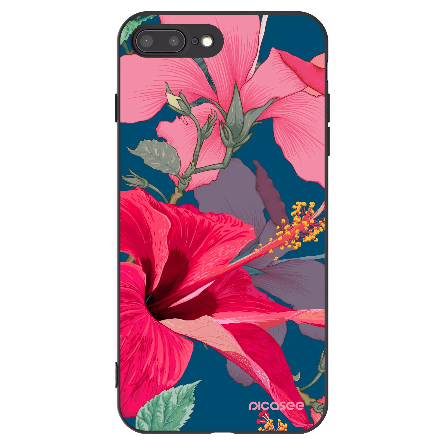 Picasee silikónový čierny obal pre Apple iPhone 8 Plus - Hibiscus