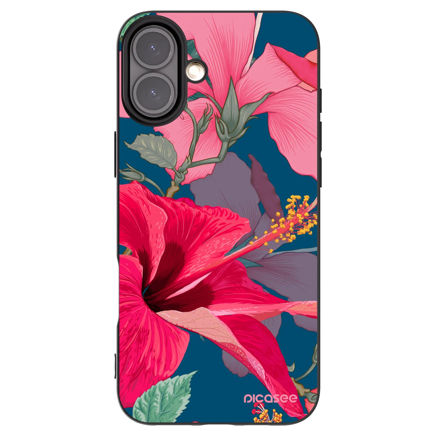 Picasee silikónový čierny obal pre Apple iPhone 16 Plus - Hibiscus
