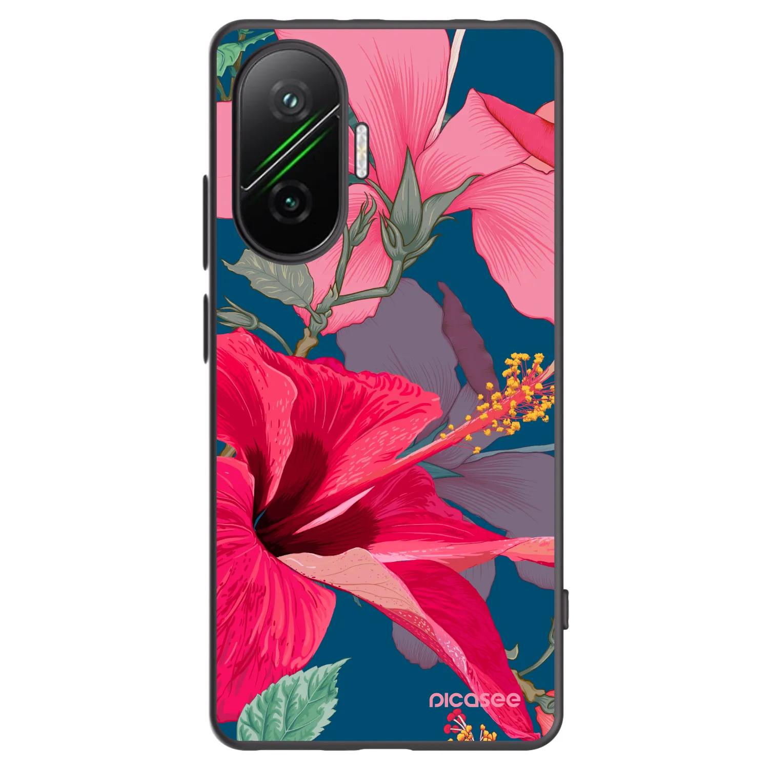 Silikónový čierny obal pre Xiaomi Poco F7 5G - Hibiscus