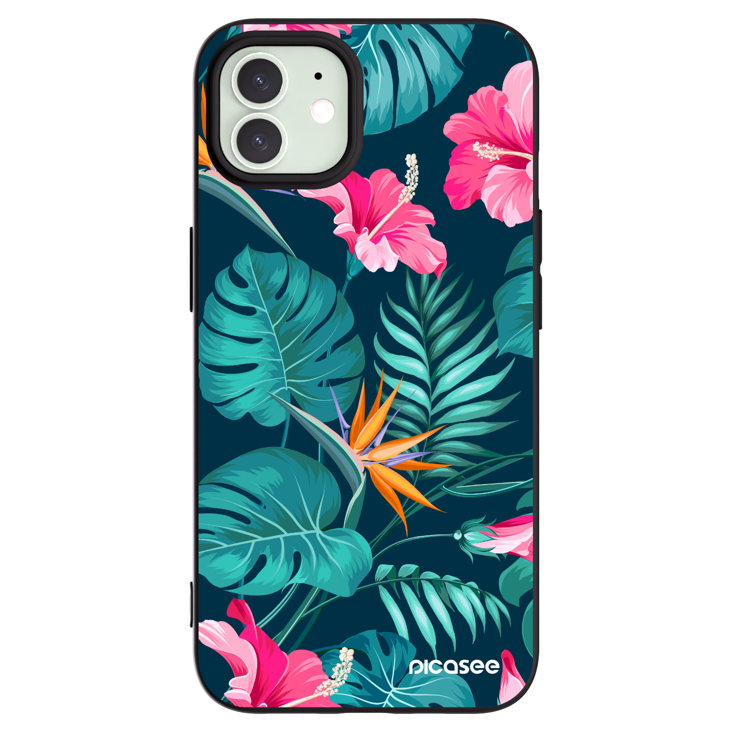 Picasee silikónový čierny obal pre Apple iPhone 12 - Pink Monstera