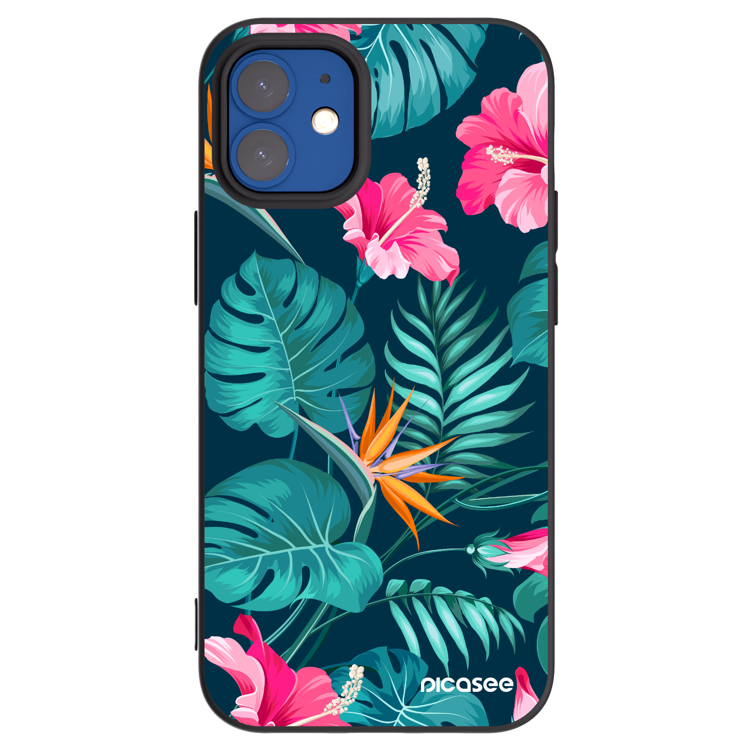 Picasee silikónový čierny obal pre Apple iPhone 12 mini - Pink Monstera