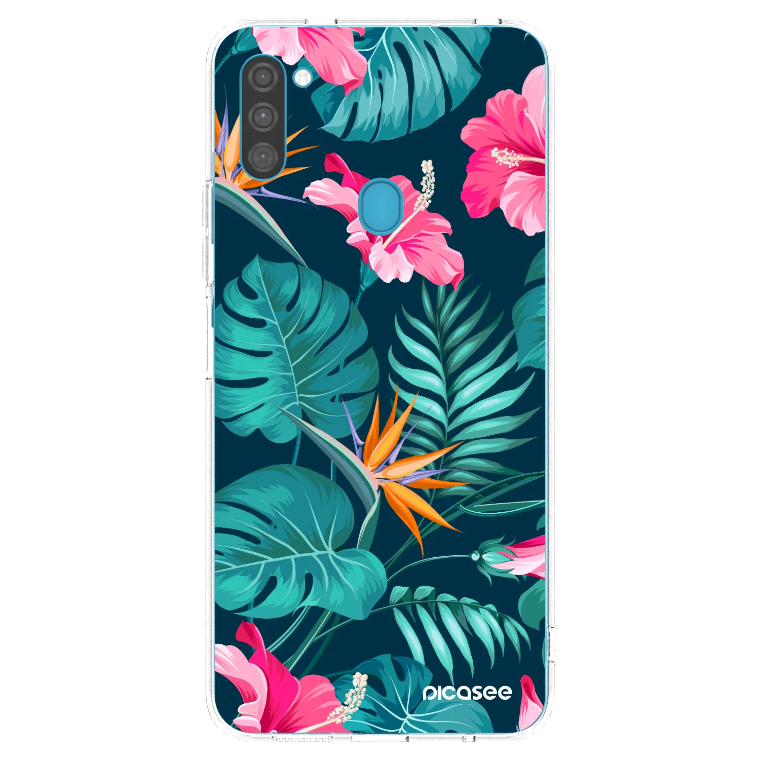 Picasee silikónový prehľadný obal pre Samsung Galaxy M11 - Pink Monstera