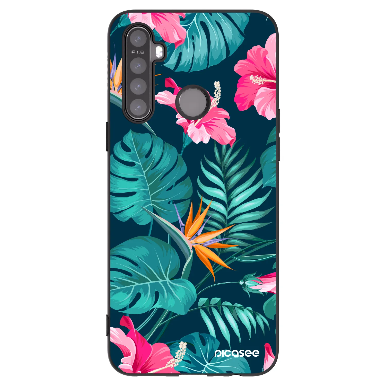 Picasee silikónový čierny obal pre Realme 5 - Pink Monstera