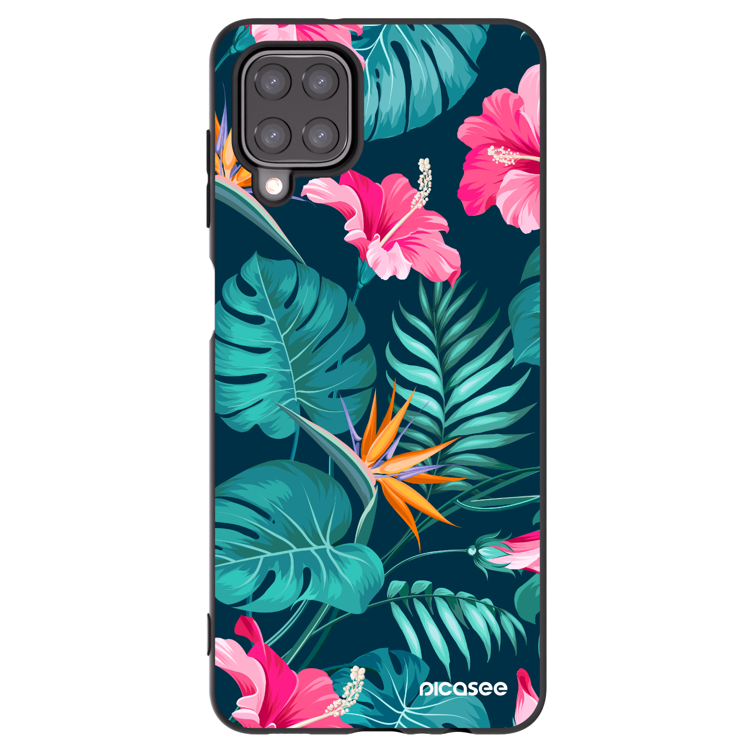 Picasee silikónový čierny obal pre Samsung Galaxy A12 A125F - Pink Monstera