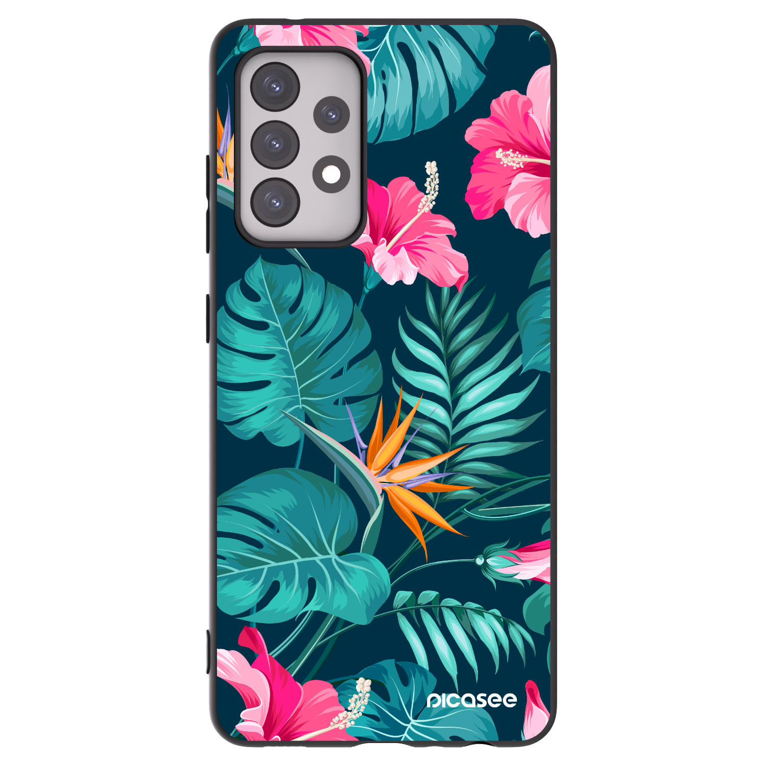 Picasee silikónový čierny obal pre Samsung Galaxy A52 5G A525F - Pink Monstera