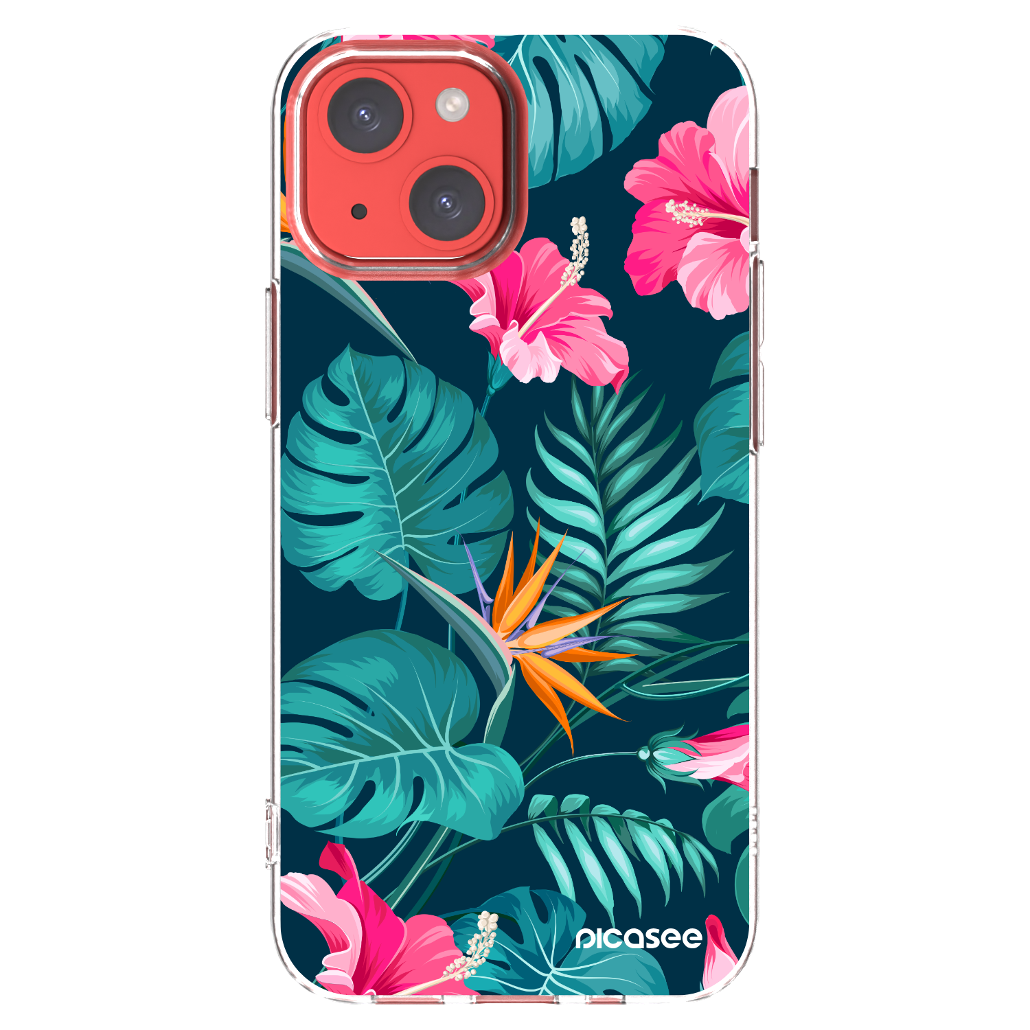 Picasee silikónový prehľadný obal pre Apple iPhone 13 mini - Pink Monstera