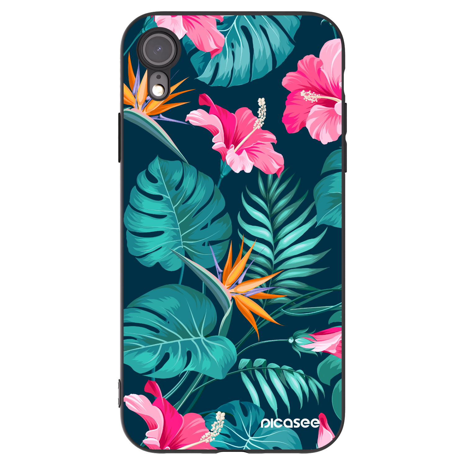 Picasee silikónový čierny obal pre Apple iPhone XR - Pink Monstera