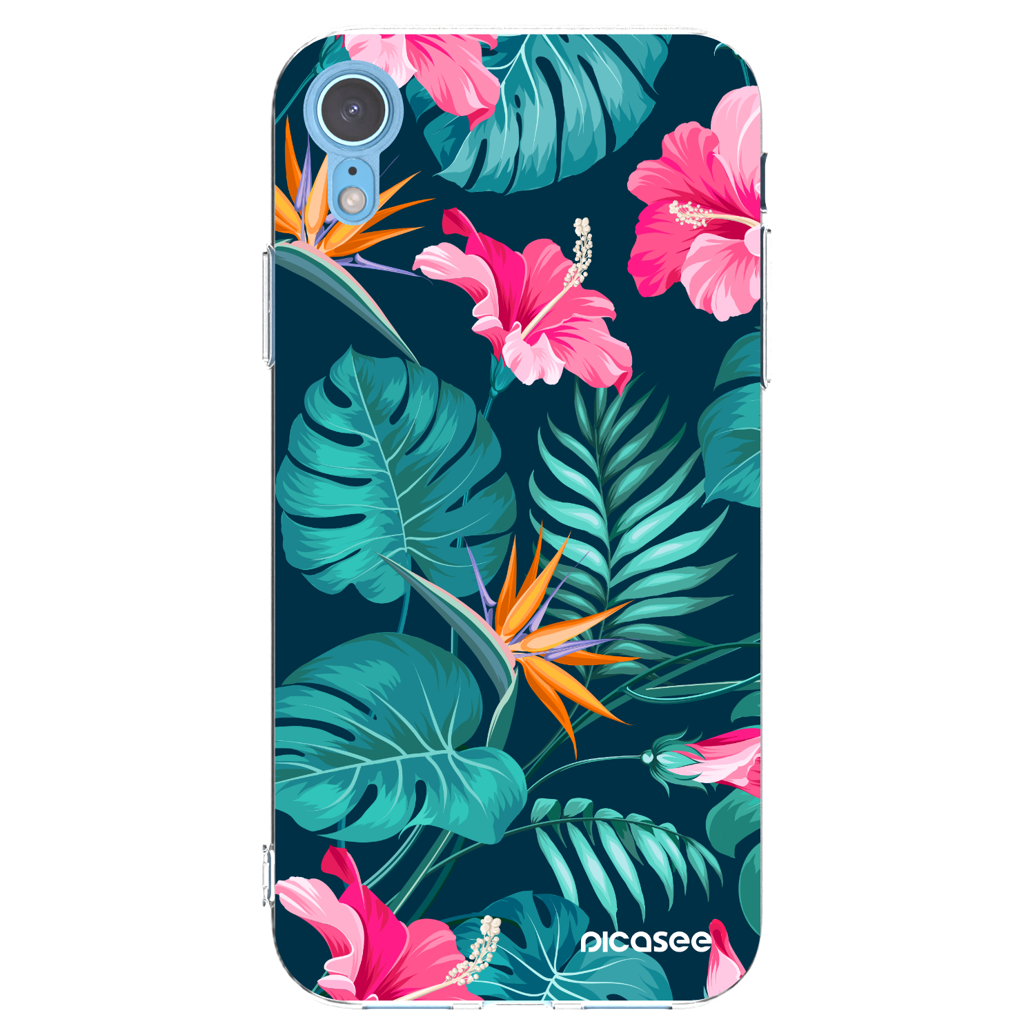 Picasee silikónový prehľadný obal pre Apple iPhone XR - Pink Monstera