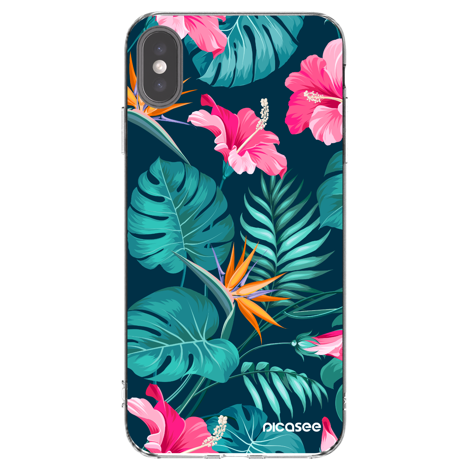 Picasee silikónový prehľadný obal pre Apple iPhone XS Max - Pink Monstera