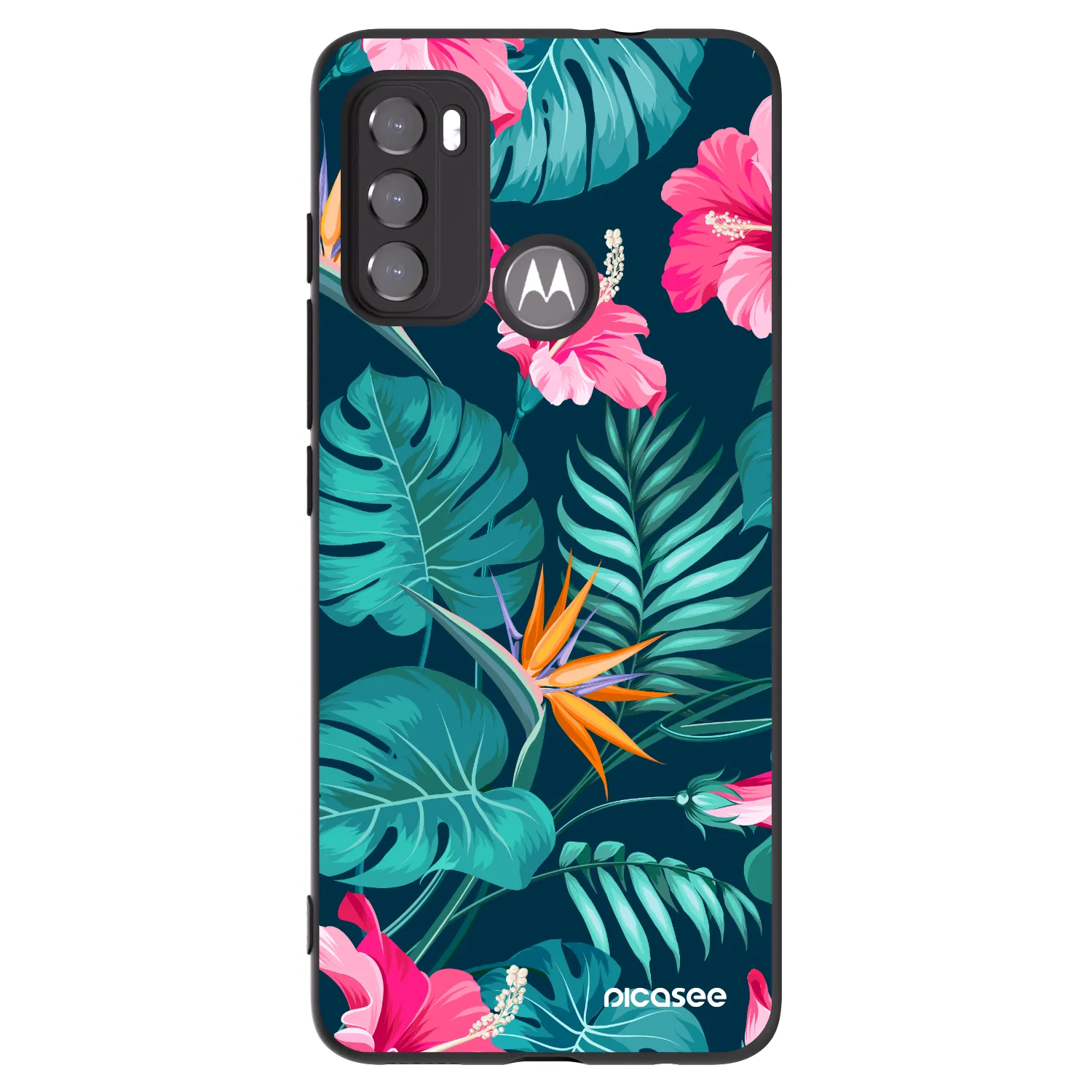 Picasee silikónový čierny obal pre Motorola Moto G60 - Pink Monstera