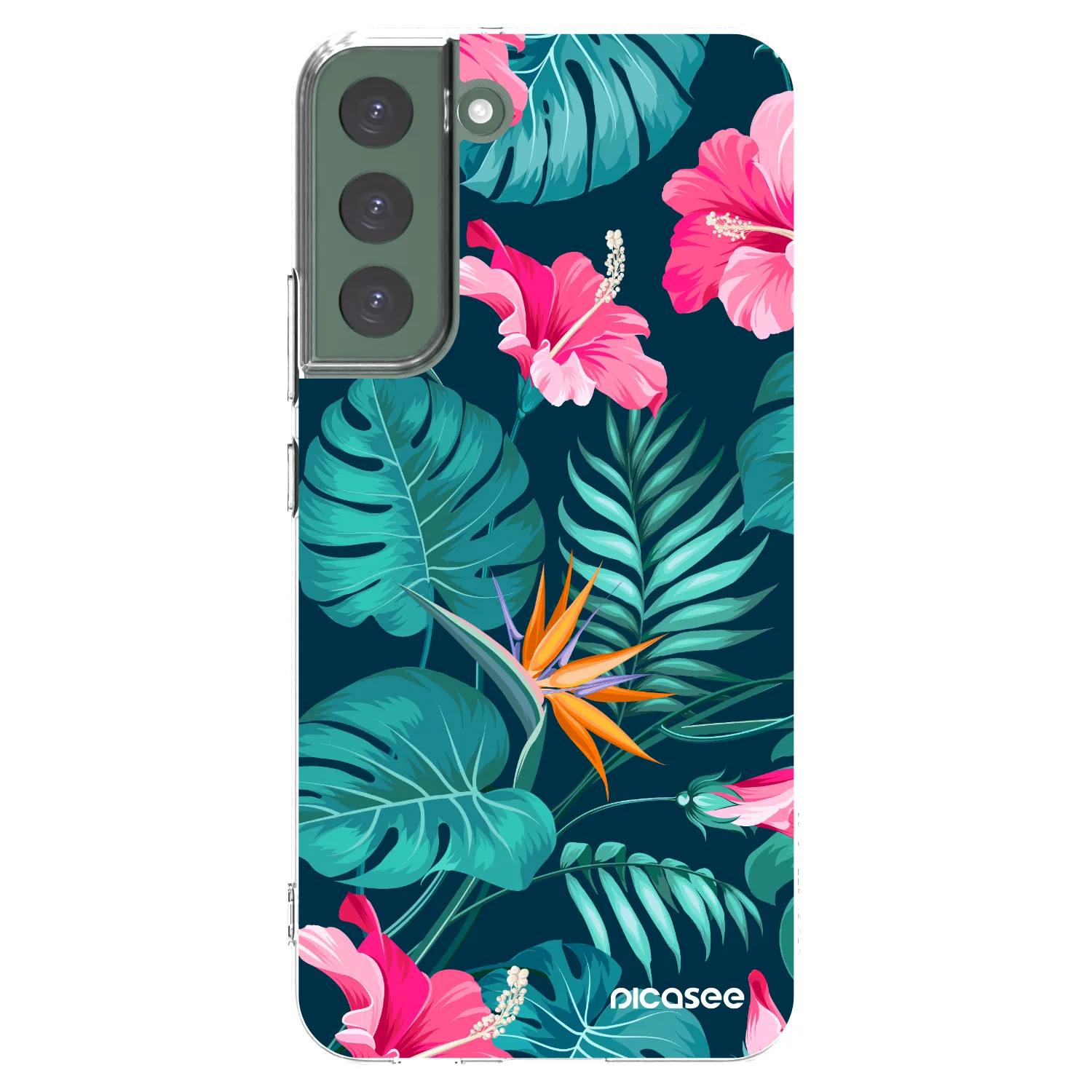 Picasee silikónový prehľadný obal pre Samsung Galaxy S22+ 5G - Pink Monstera