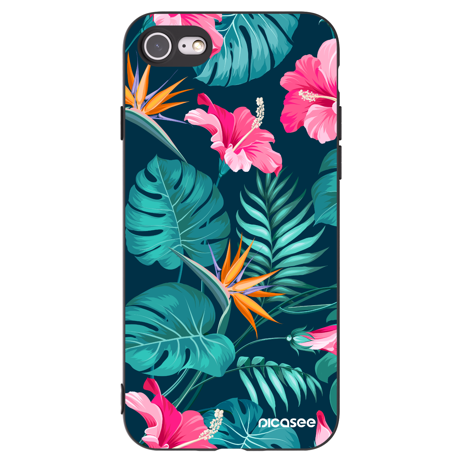 Picasee silikónový čierny obal pre Apple iPhone SE 2022 - Pink Monstera