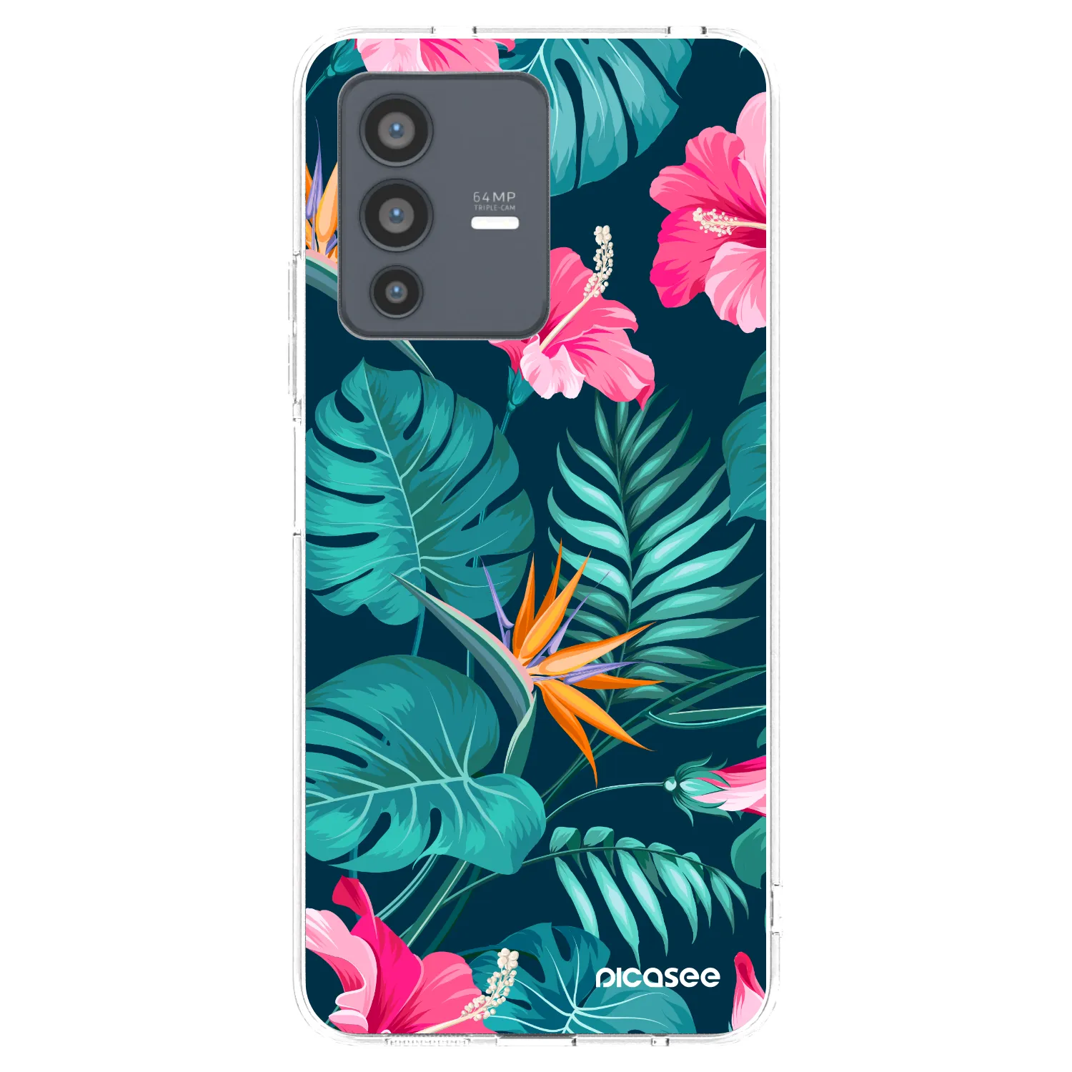 Picasee silikónový prehľadný obal pre Vivo V23 5G - Pink Monstera