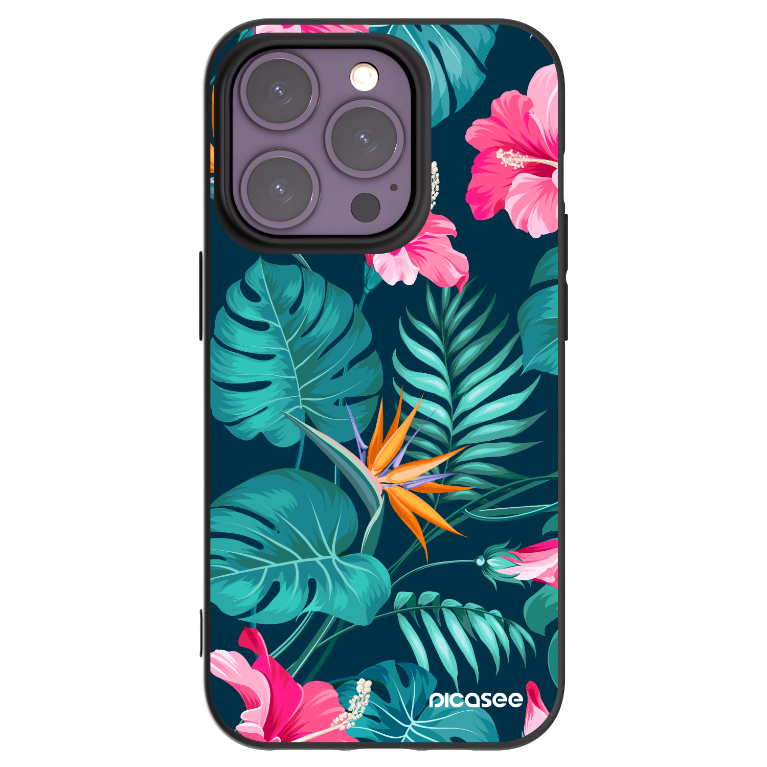 Picasee silikónový čierny obal pre Apple iPhone 14 Pro - Pink Monstera