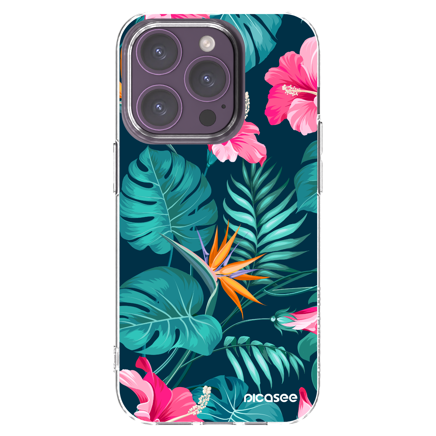 Picasee silikónový prehľadný obal pre Apple iPhone 14 Pro - Pink Monstera