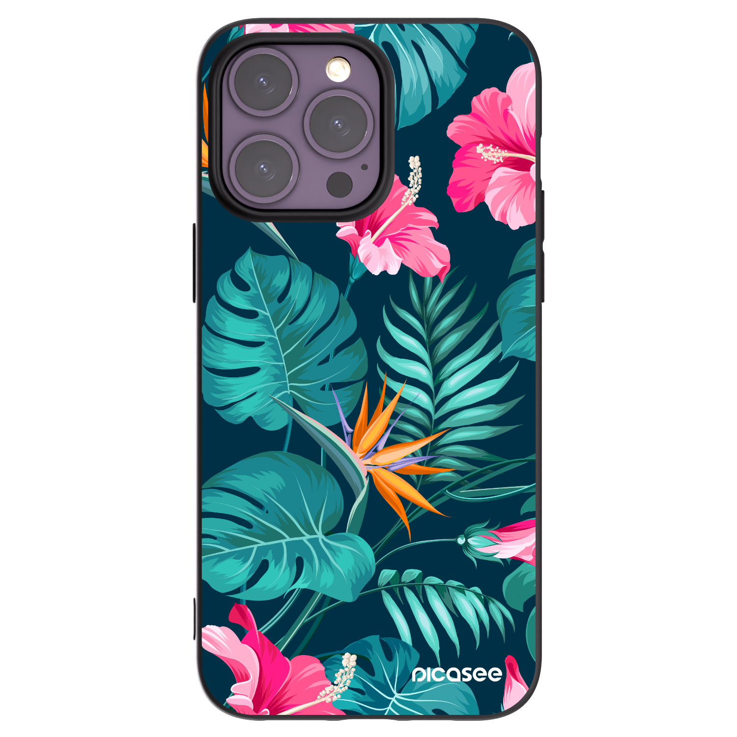 Picasee silikónový čierny obal pre Apple iPhone 14 Pro Max - Pink Monstera