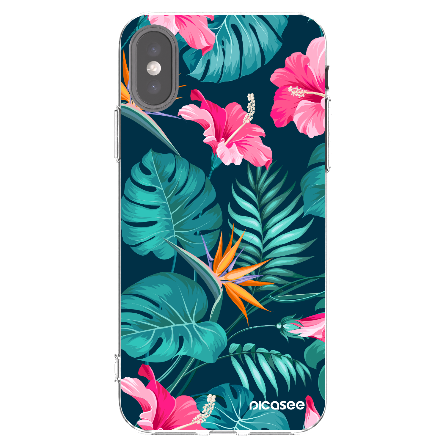 Picasee silikónový prehľadný obal pre Apple iPhone X/XS - Pink Monstera