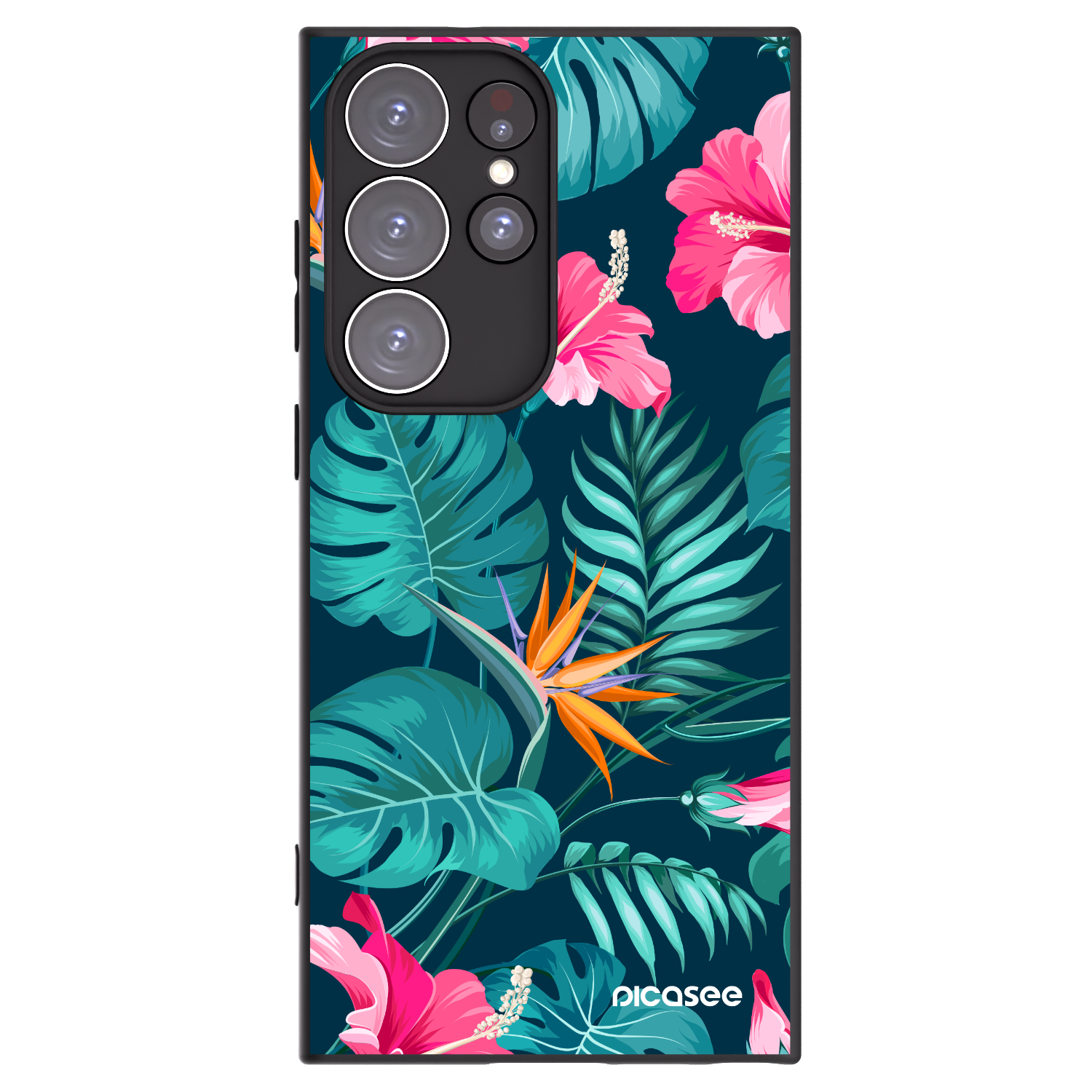 Picasee silikónový čierny obal pre Samsung Galaxy S23 Ultra 5G - Pink Monstera