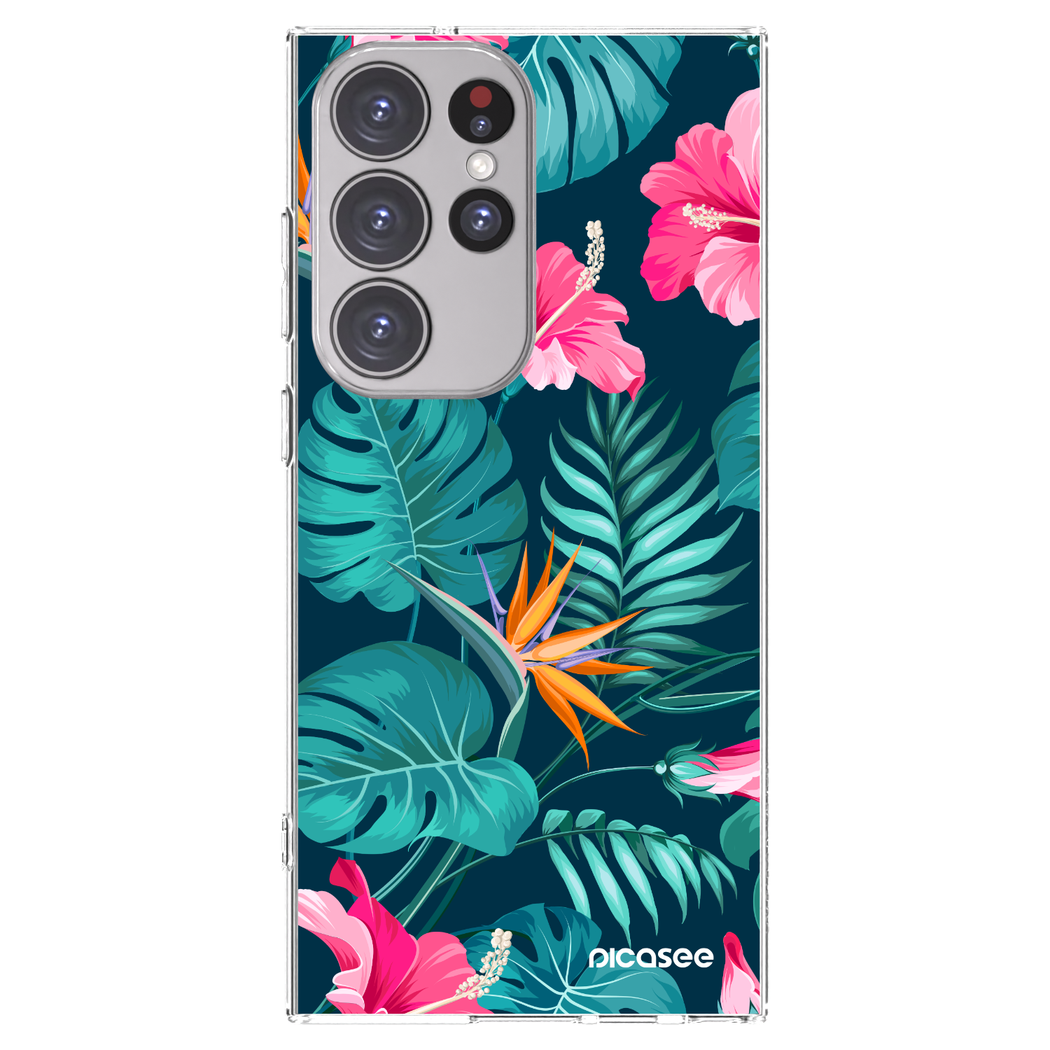 Picasee silikónový prehľadný obal pre Samsung Galaxy S23 Ultra 5G - Pink Monstera
