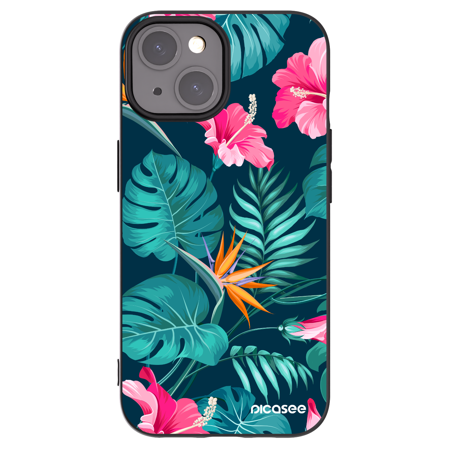 Silikónový čierny obal pre Apple iPhone 15 - Pink Monstera
