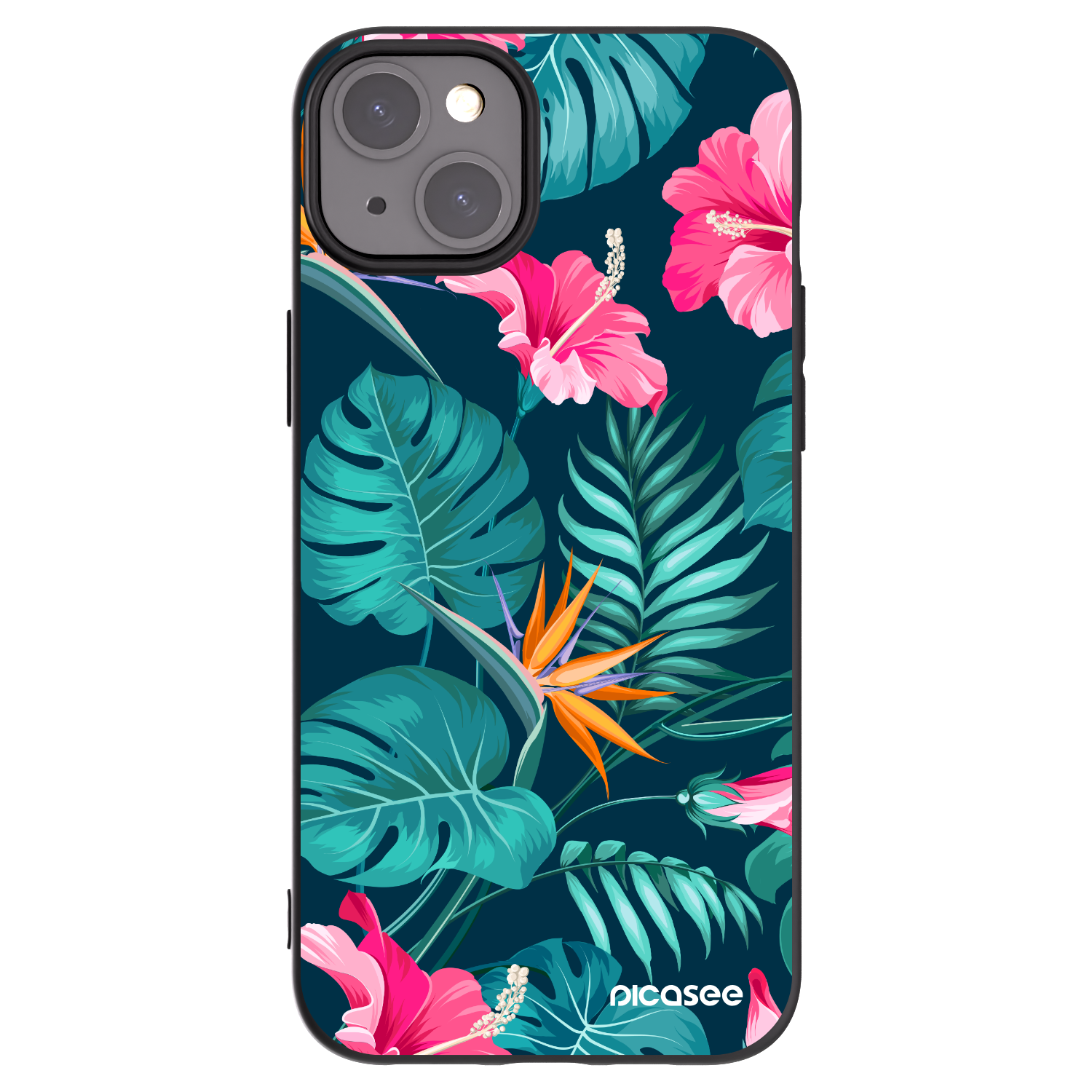 Picasee silikónový čierny obal pre Apple iPhone 15 Plus - Pink Monstera
