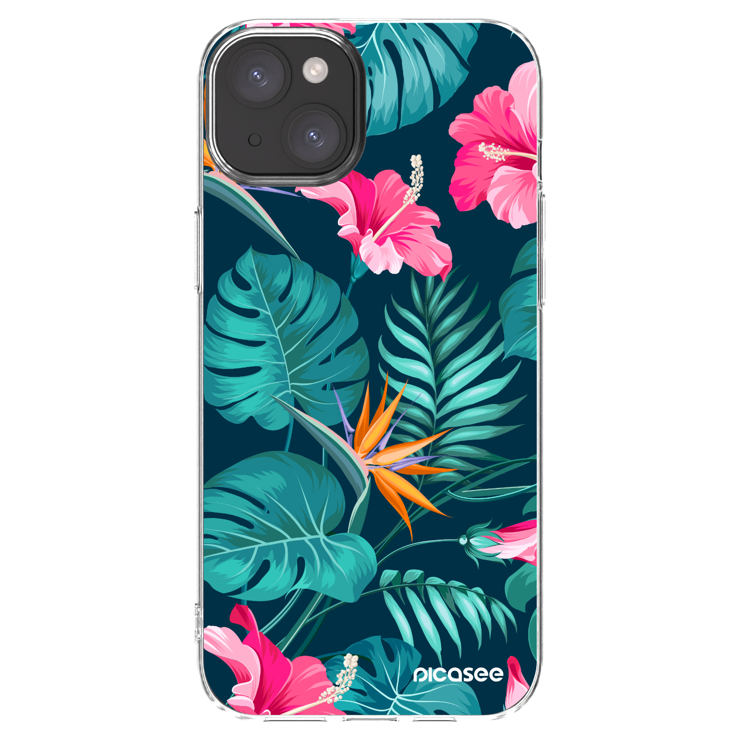 Picasee silikónový prehľadný obal pre Apple iPhone 15 Plus - Pink Monstera