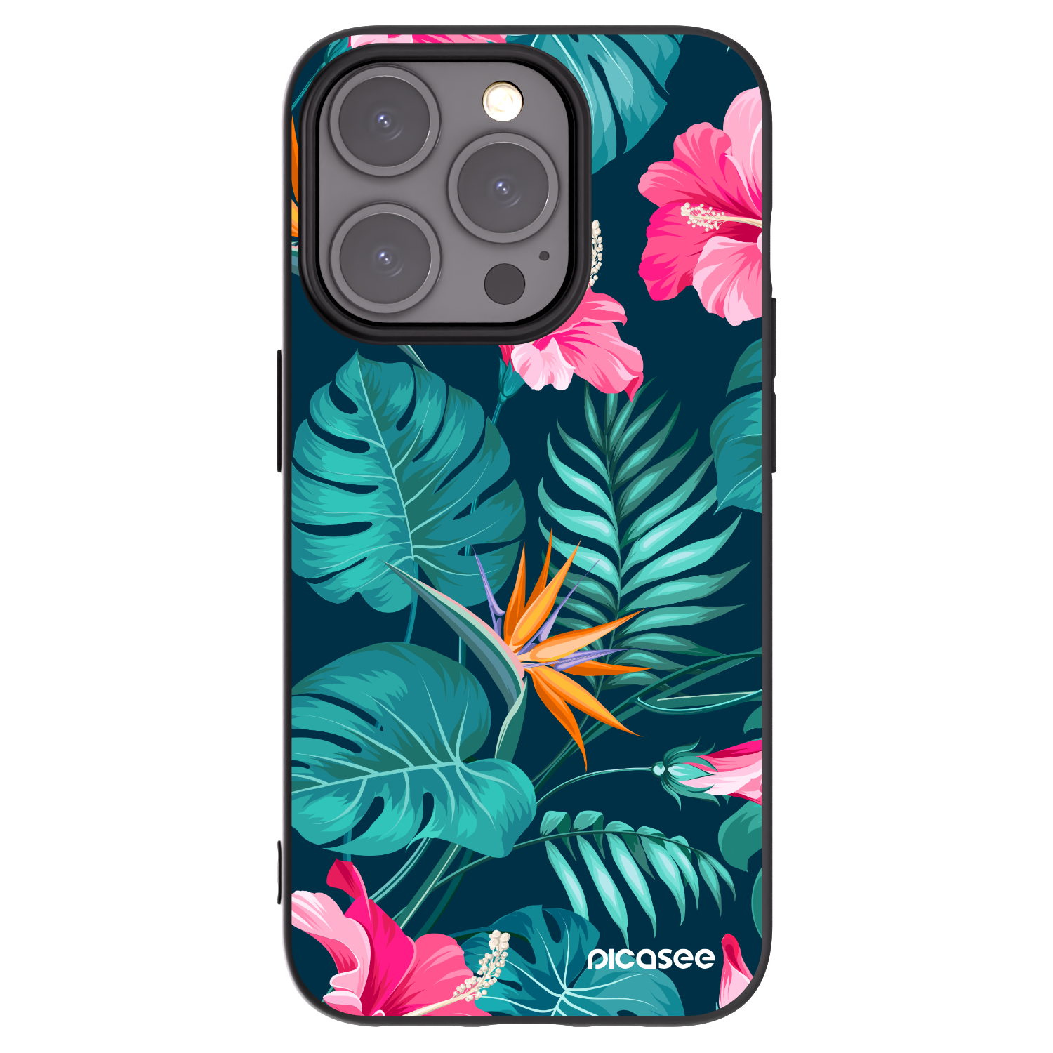 Silikónový čierny obal pre Apple iPhone 15 Pro - Pink Monstera