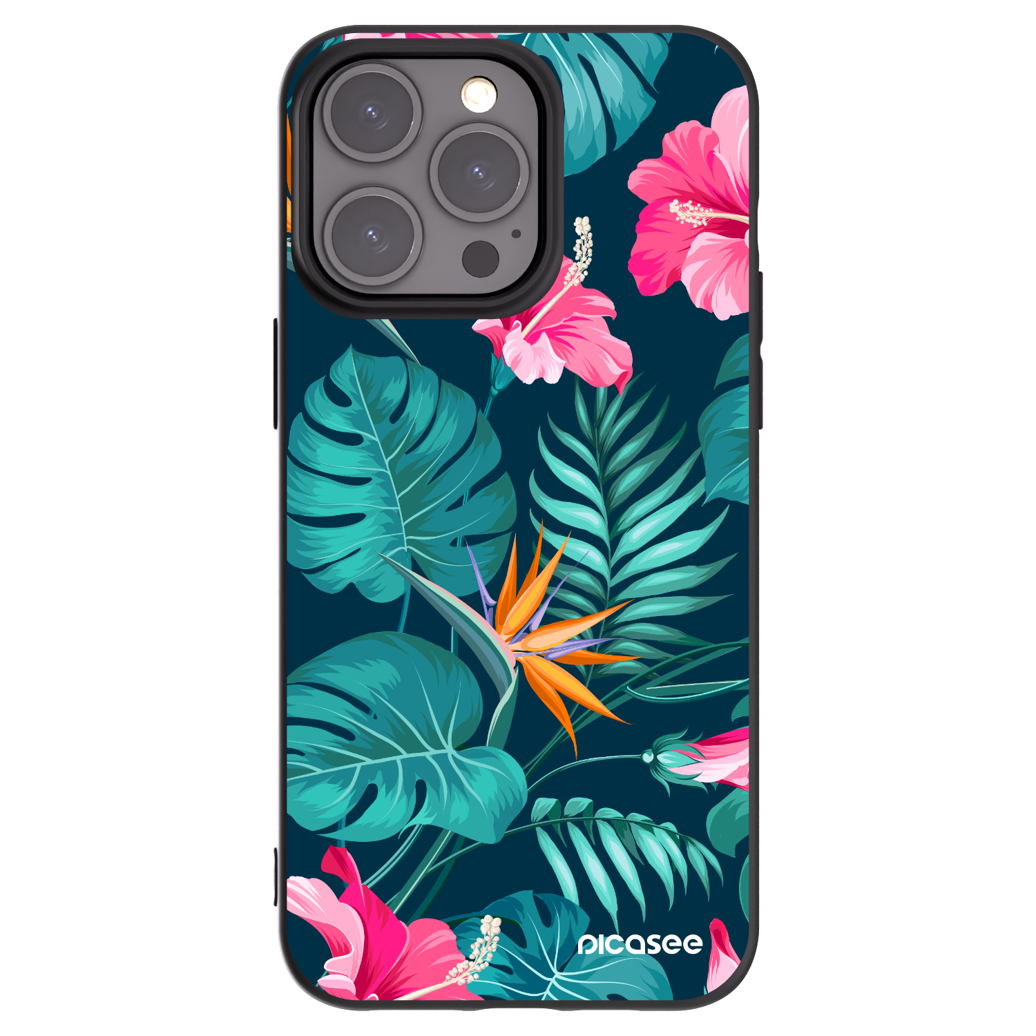 Silikónový čierny obal pre Apple iPhone 15 Pro Max - Pink Monstera