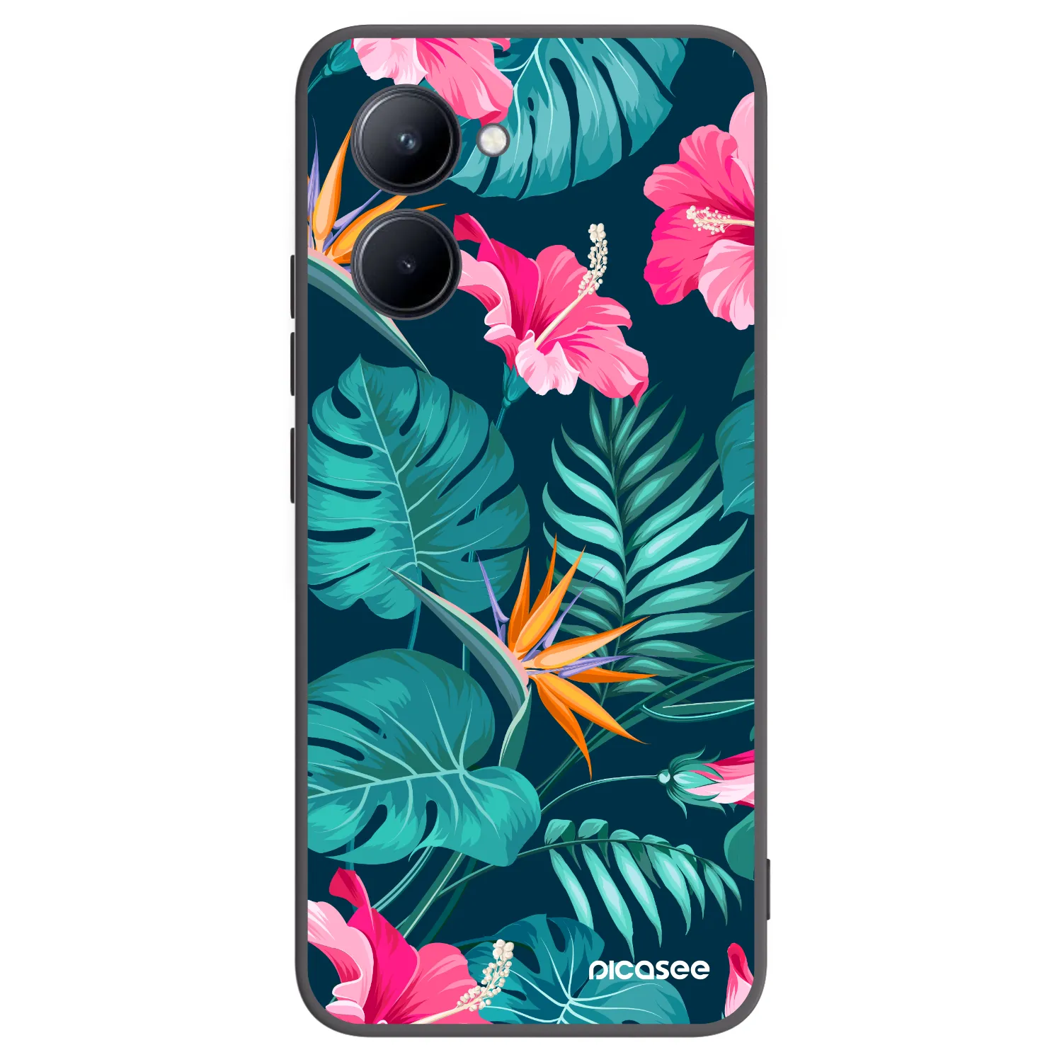 Picasee silikónový čierny obal pre Realme C33 (2023) - Pink Monstera
