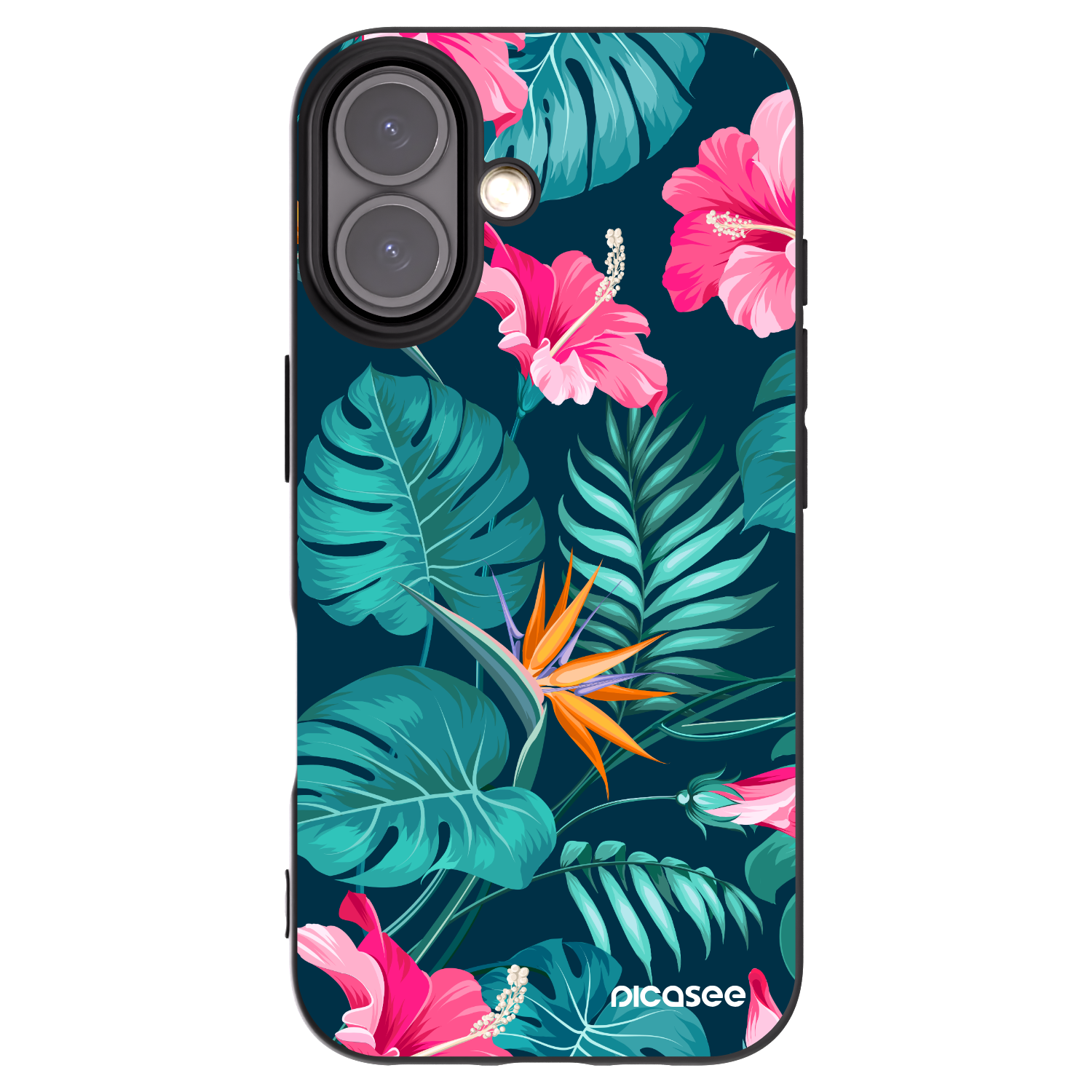 Picasee silikónový čierny obal pre Apple iPhone 16 - Pink Monstera